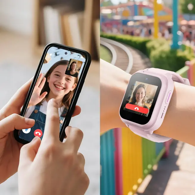 Die Die ZTE Kids Watch K2 Pro im allt&auml;glichen Einsatz bei einem Video-Telefonat zwischen Eltern und Kind.